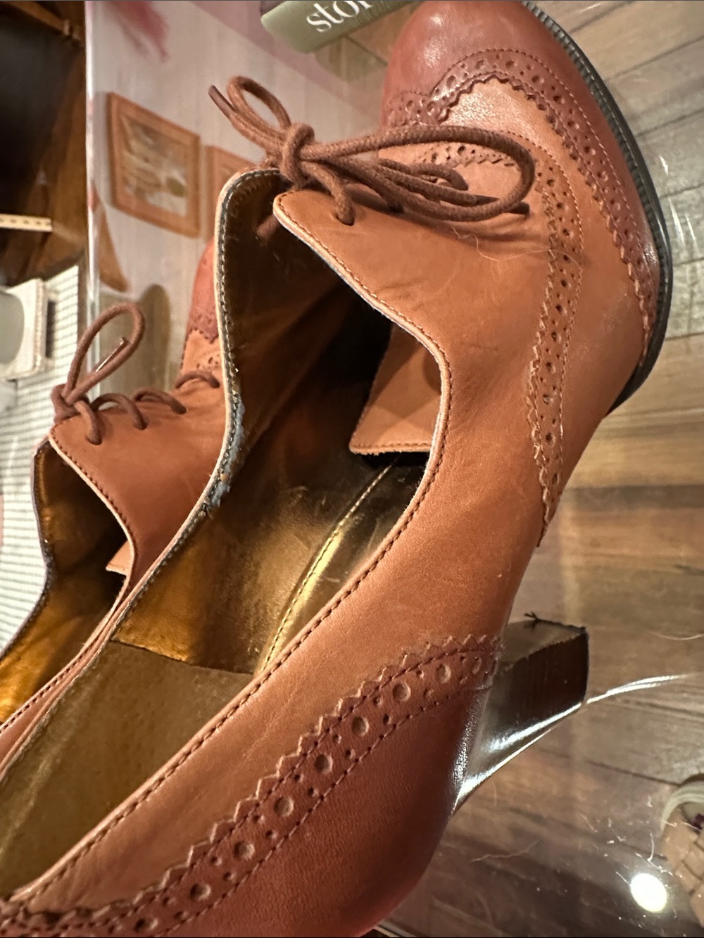Marc Fisher Tan Leather Lace-Up Wingtip Shoes - Picture 4 of 7